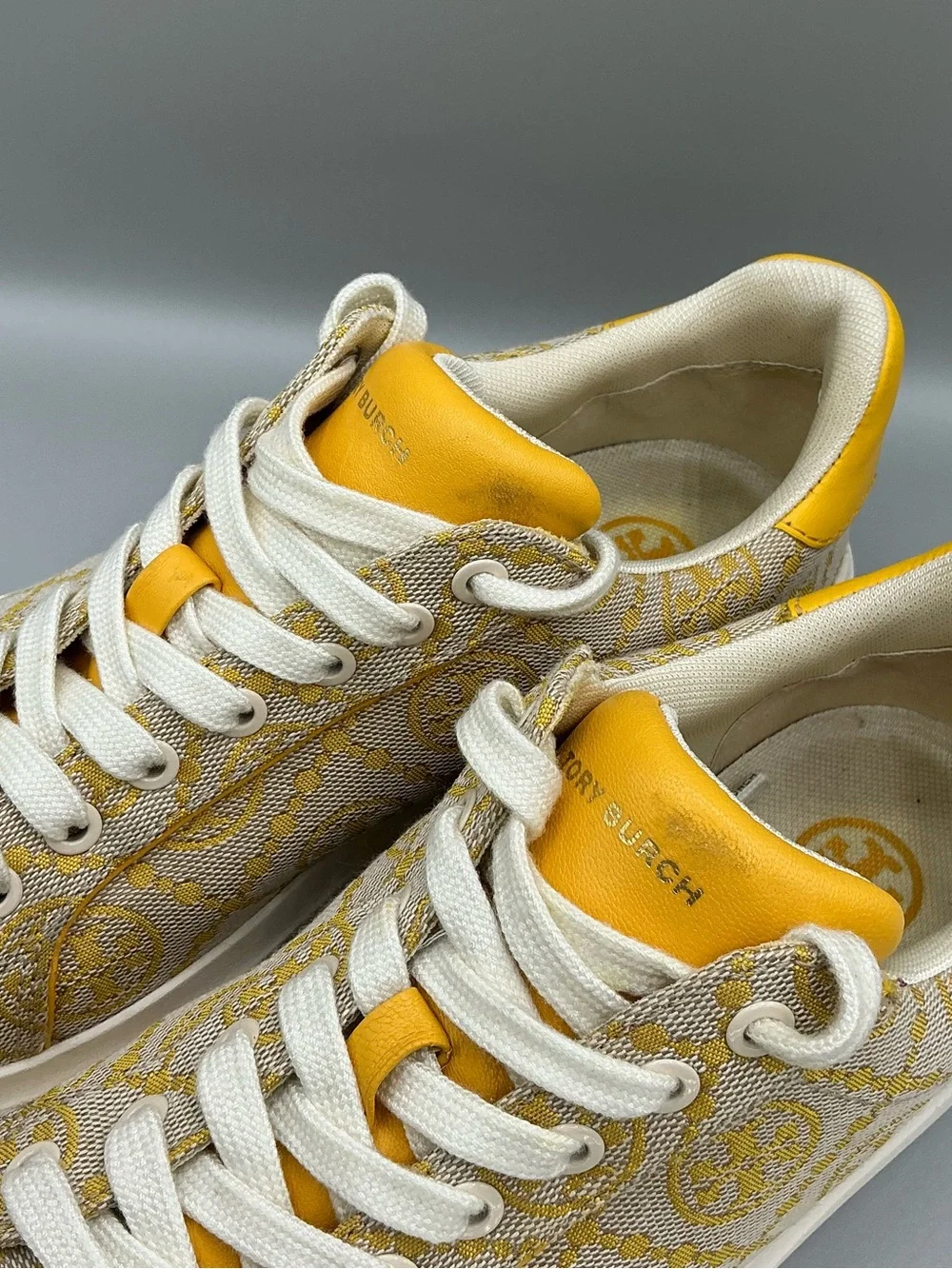 Tory Burch Howell T Monogram Goldfinch Yellow Low Top Sneakers